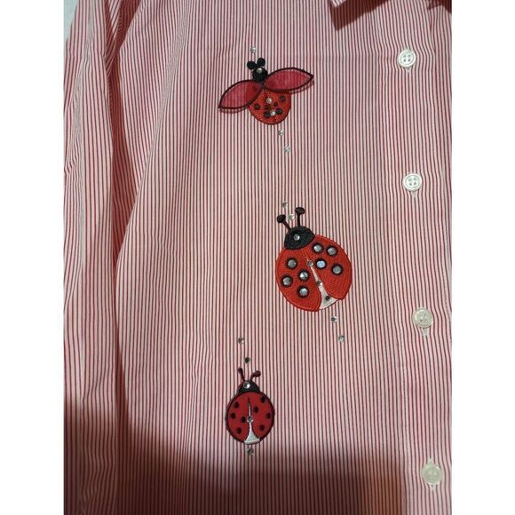 Las Olas Shirt Ladies Small Ladybug Button Front Long Sleeve - Picture 4 of 8
